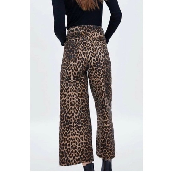ZARA Leopard Cheetah Animal Print Wide Leg High Waisted Trouser Pants Size 2 - Picture 5 of 10